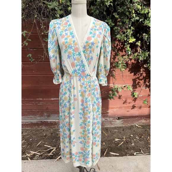 Vintage 80's Diane Dickinson for Gentillesse Silk Floral Wrap Dress Size Medium - Picture 3 of 8
